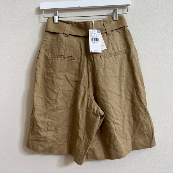 Mango Belted Linen Blend Bermuda Shorts Nwt - Picture 3 of 3